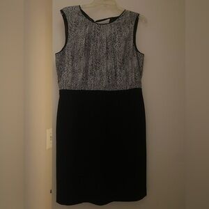 LOFT Black and White Textured Midi Dress